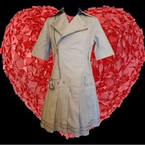 Vintage E Land Cargo Khaki Utility Short Sleeve Pleated Mini Dress Size L